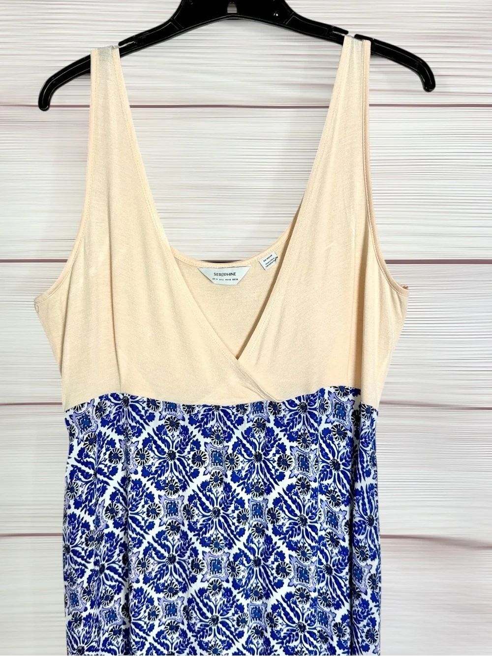 Seraphine 2-in-1 Maternity and Nursing Dress White Ribbed Bodice Blue Skirt US 6 - Picture 7 of 15